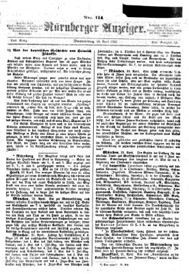 Nürnberger Anzeiger Donnerstag 24. April 1862