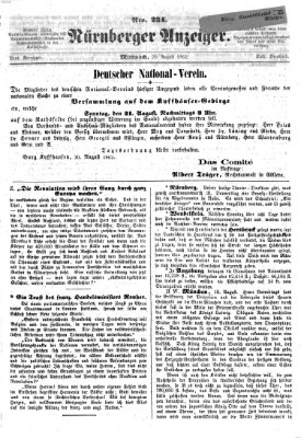 Nürnberger Anzeiger Mittwoch 20. August 1862