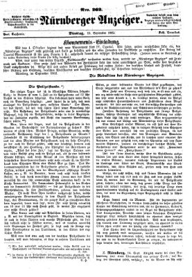 Nürnberger Anzeiger Dienstag 16. September 1862