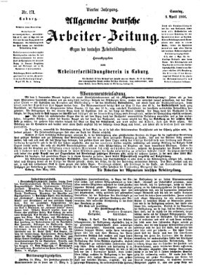 Allgemeine deutsche Arbeiter-Zeitung Sonntag 8. April 1866