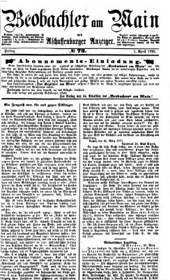 Beobachter am Main und Aschaffenburger Anzeiger Freitag 1. April 1870