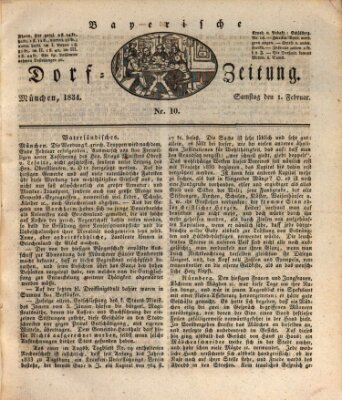 Die Bayerische Dorfzeitung (Münchener Bote für Stadt und Land) Samstag 1. Februar 1834