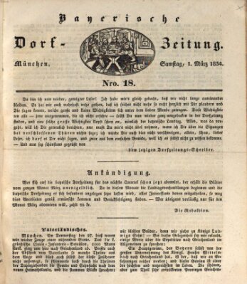 Die Bayerische Dorfzeitung (Münchener Bote für Stadt und Land) Samstag 1. März 1834