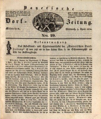 Die Bayerische Dorfzeitung (Münchener Bote für Stadt und Land) Mittwoch 9. April 1834