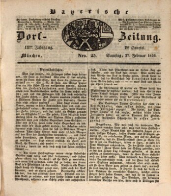 Die Bayerische Dorfzeitung (Münchener Bote für Stadt und Land) Samstag 27. Februar 1836