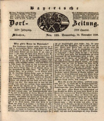 Die Bayerische Dorfzeitung (Münchener Bote für Stadt und Land) Donnerstag 10. November 1836