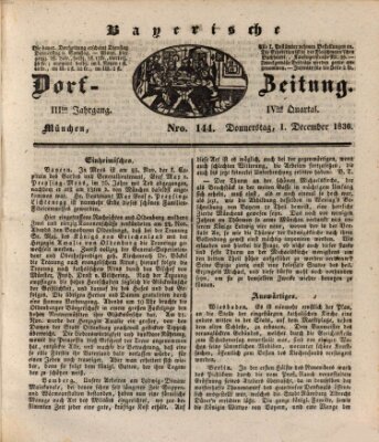 Die Bayerische Dorfzeitung (Münchener Bote für Stadt und Land) Donnerstag 1. Dezember 1836