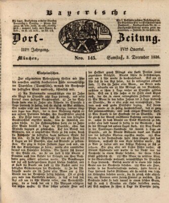 Die Bayerische Dorfzeitung (Münchener Bote für Stadt und Land) Samstag 3. Dezember 1836