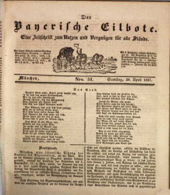 Baierscher Eilbote (Münchener Bote für Stadt und Land) Samstag 29. April 1837