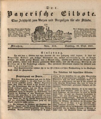 Baierscher Eilbote (Münchener Bote für Stadt und Land) Samstag 16. September 1837