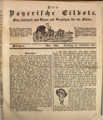 Baierscher Eilbote (Münchener Bote für Stadt und Land) Dienstag 21. November 1837