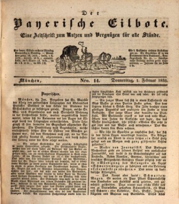 Baierscher Eilbote (Münchener Bote für Stadt und Land) Donnerstag 1. Februar 1838