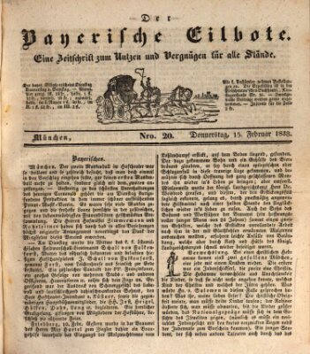 Baierscher Eilbote (Münchener Bote für Stadt und Land) Donnerstag 15. Februar 1838