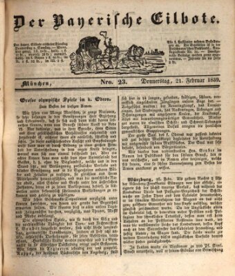 Baierscher Eilbote (Münchener Bote für Stadt und Land) Donnerstag 21. Februar 1839