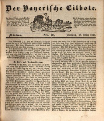 Baierscher Eilbote (Münchener Bote für Stadt und Land) Samstag 23. März 1839