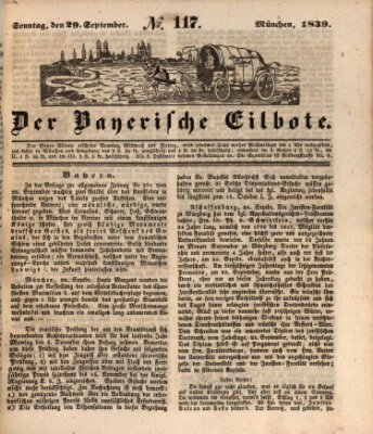 Baierscher Eilbote (Münchener Bote für Stadt und Land) Sonntag 29. September 1839