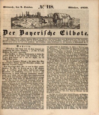 Baierscher Eilbote (Münchener Bote für Stadt und Land) Mittwoch 2. Oktober 1839