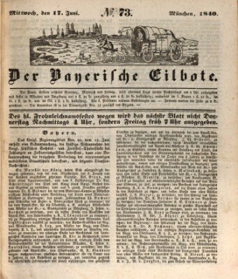 Baierscher Eilbote (Münchener Bote für Stadt und Land) Mittwoch 17. Juni 1840