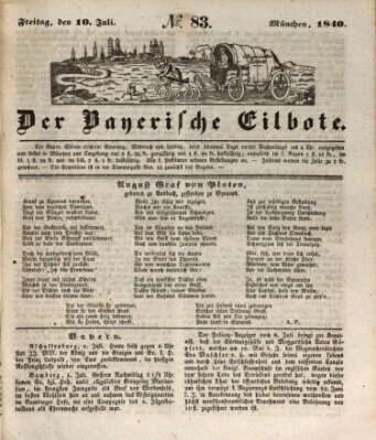 Baierscher Eilbote (Münchener Bote für Stadt und Land) Freitag 10. Juli 1840