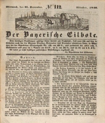 Baierscher Eilbote (Münchener Bote für Stadt und Land) Mittwoch 16. September 1840