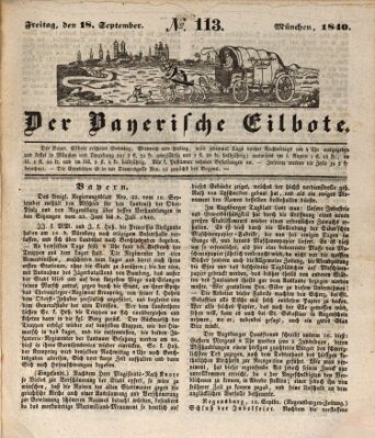 Baierscher Eilbote (Münchener Bote für Stadt und Land) Freitag 18. September 1840