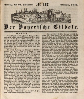 Baierscher Eilbote (Münchener Bote für Stadt und Land) Sonntag 27. September 1840