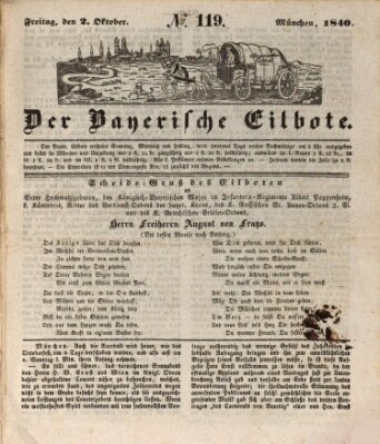 Baierscher Eilbote (Münchener Bote für Stadt und Land) Freitag 2. Oktober 1840