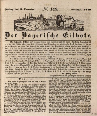 Baierscher Eilbote (Münchener Bote für Stadt und Land) Freitag 11. Dezember 1840