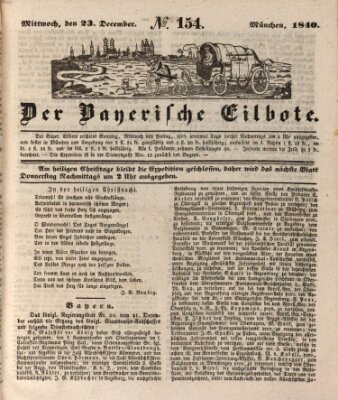 Baierscher Eilbote (Münchener Bote für Stadt und Land) Mittwoch 23. Dezember 1840