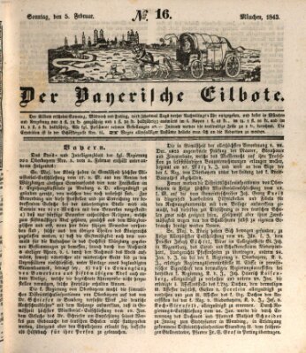 Baierscher Eilbote (Münchener Bote für Stadt und Land) Sonntag 5. Februar 1843