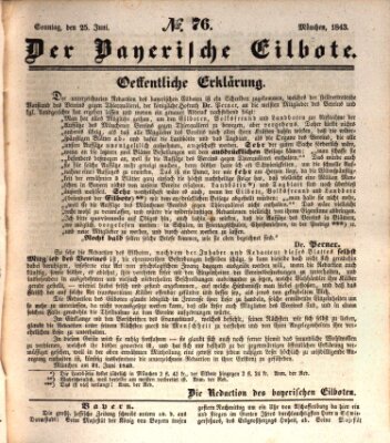 Baierscher Eilbote (Münchener Bote für Stadt und Land) Sonntag 25. Juni 1843