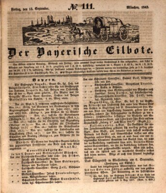 Baierscher Eilbote (Münchener Bote für Stadt und Land) Freitag 15. September 1843