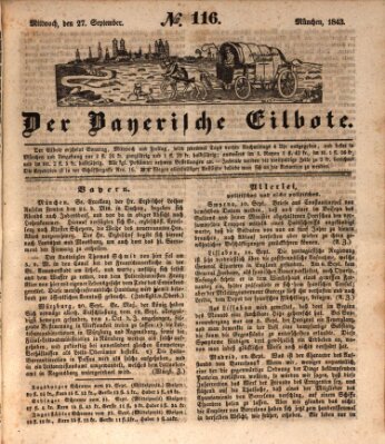 Baierscher Eilbote (Münchener Bote für Stadt und Land) Mittwoch 27. September 1843