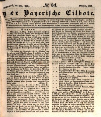 Baierscher Eilbote (Münchener Bote für Stadt und Land) Mittwoch 20. März 1844