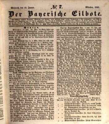 Baierscher Eilbote (Münchener Bote für Stadt und Land) Mittwoch 15. Januar 1845