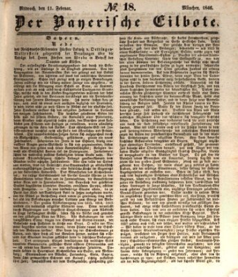 Baierscher Eilbote (Münchener Bote für Stadt und Land) Mittwoch 11. Februar 1846