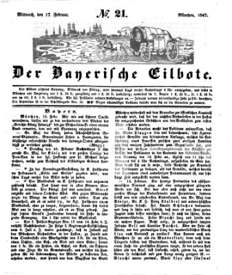 Baierscher Eilbote (Münchener Bote für Stadt und Land) Mittwoch 17. Februar 1847