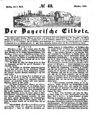 Baierscher Eilbote (Münchener Bote für Stadt und Land) Freitag 9. April 1847