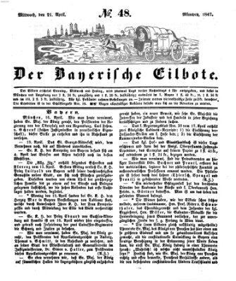 Baierscher Eilbote (Münchener Bote für Stadt und Land) Mittwoch 21. April 1847