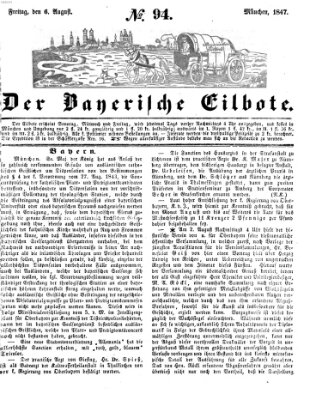 Baierscher Eilbote (Münchener Bote für Stadt und Land) Freitag 6. August 1847