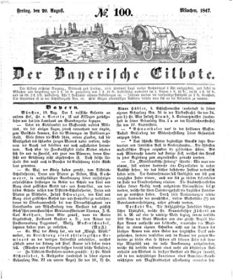 Baierscher Eilbote (Münchener Bote für Stadt und Land) Freitag 20. August 1847