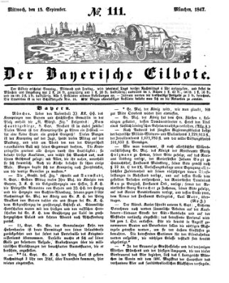 Baierscher Eilbote (Münchener Bote für Stadt und Land) Mittwoch 15. September 1847