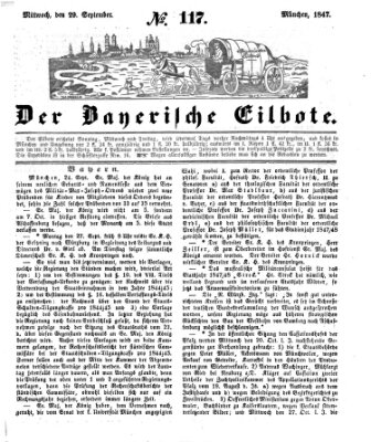 Baierscher Eilbote (Münchener Bote für Stadt und Land) Mittwoch 29. September 1847