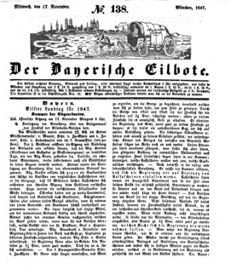 Baierscher Eilbote (Münchener Bote für Stadt und Land) Mittwoch 17. November 1847