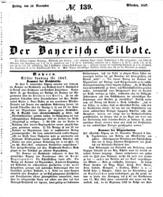 Baierscher Eilbote (Münchener Bote für Stadt und Land) Freitag 19. November 1847