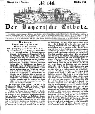 Baierscher Eilbote (Münchener Bote für Stadt und Land) Mittwoch 1. Dezember 1847