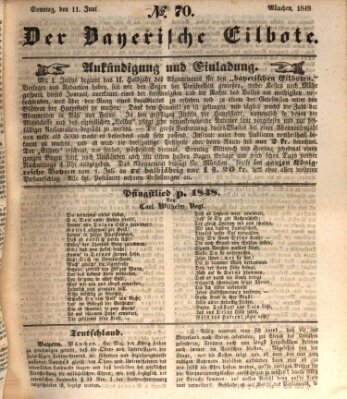 Baierscher Eilbote (Münchener Bote für Stadt und Land) Sonntag 11. Juni 1848