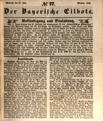 Baierscher Eilbote (Münchener Bote für Stadt und Land) Mittwoch 28. Juni 1848