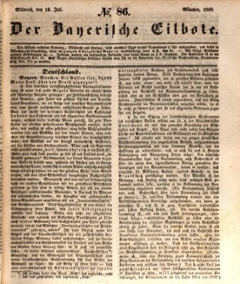 Baierscher Eilbote (Münchener Bote für Stadt und Land) Mittwoch 19. Juli 1848