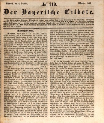 Baierscher Eilbote (Münchener Bote für Stadt und Land) Mittwoch 4. Oktober 1848